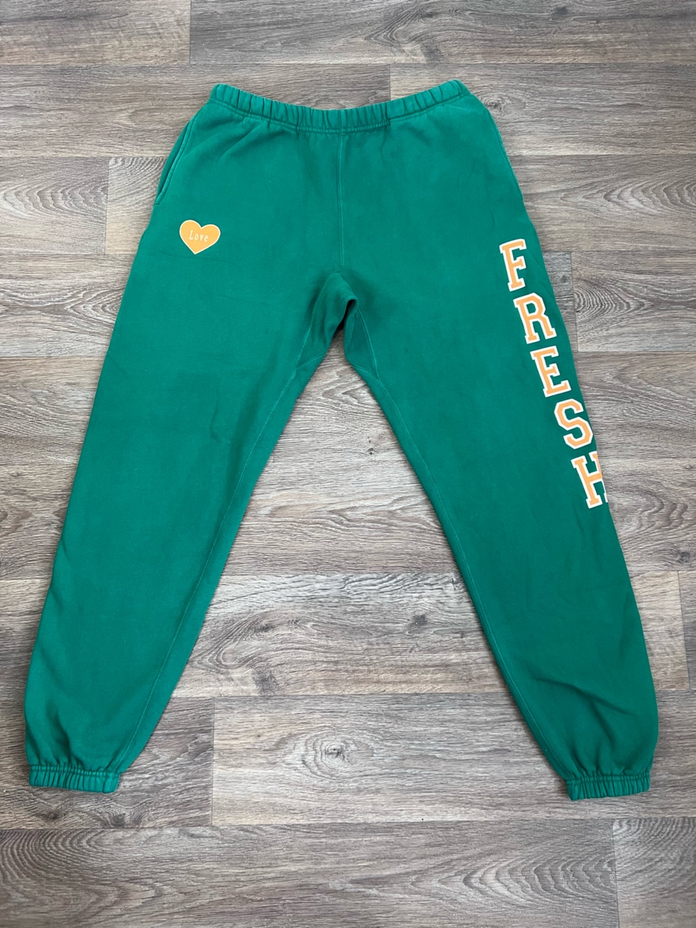 Green 'Fresh' Graphic Men's Sweatpants with Yellow Heart Accent/A433